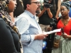 Former Red & Black Editor-in-Chief and alumnus Chuck Reece delivers a statement supporting the students at an open house at The Red & Black on Friday. Photo by Porter McLeod.